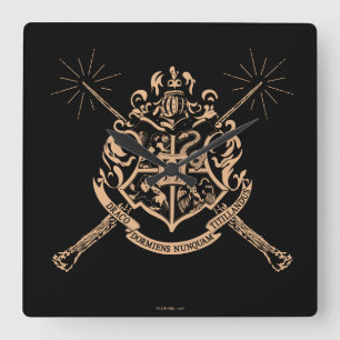 Harry Potter Hogwarts Crossed Wands Crest Square Wall Clock