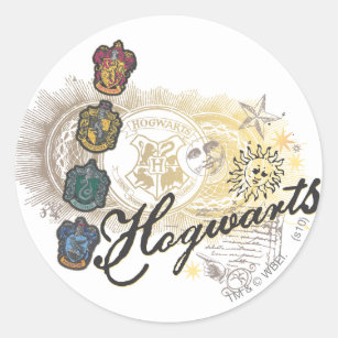 Harry Potter   Hogwarts Houses - Full Colour Classic Round Sticker