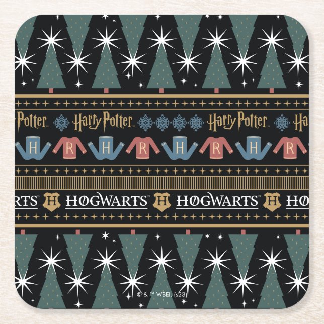 HARRY POTTER™ Holiday Sweater Pattern Square Paper Coaster (Front)