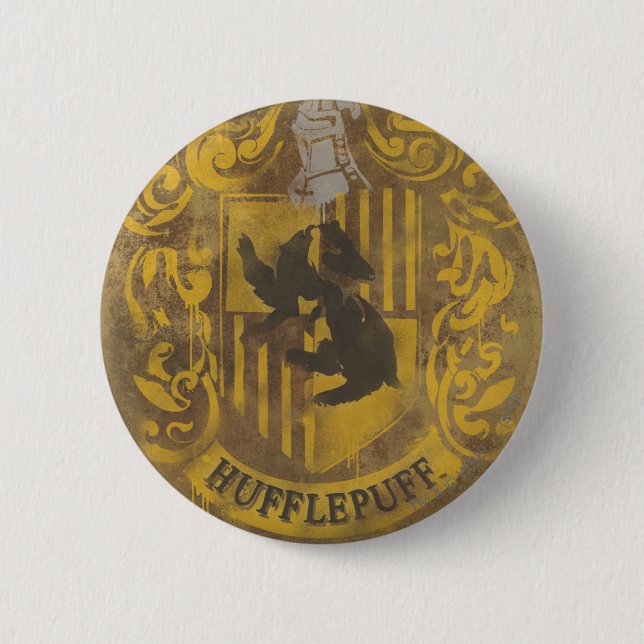 Harry Potter | Hufflepuff Crest Spray Paint 6 Cm Round Badge (Front)