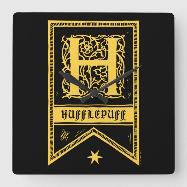 Harry Potter | Hufflepuff Monogram Banner Square Wall Clock (Front)
