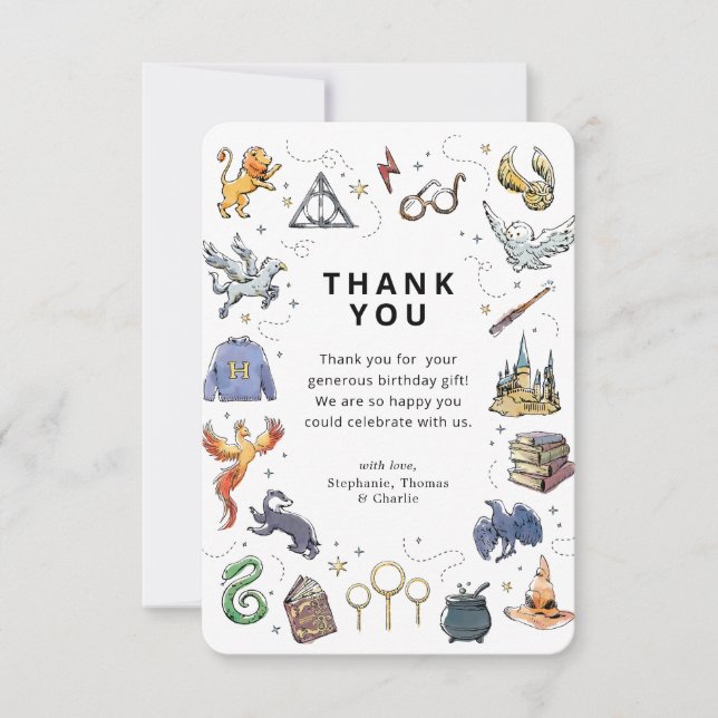 Harry Potter Icons Birthday Thank You Invitation (Front)