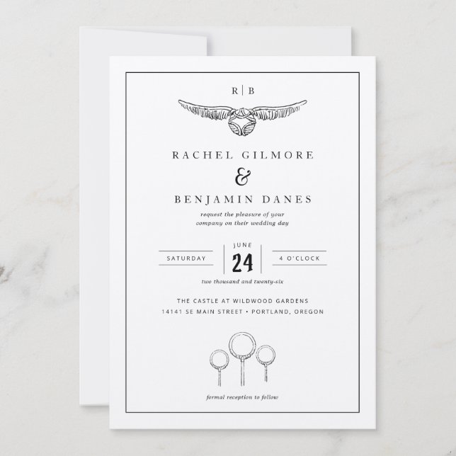Harry Potter Magical Watercolor Wedding Invitation (Front)