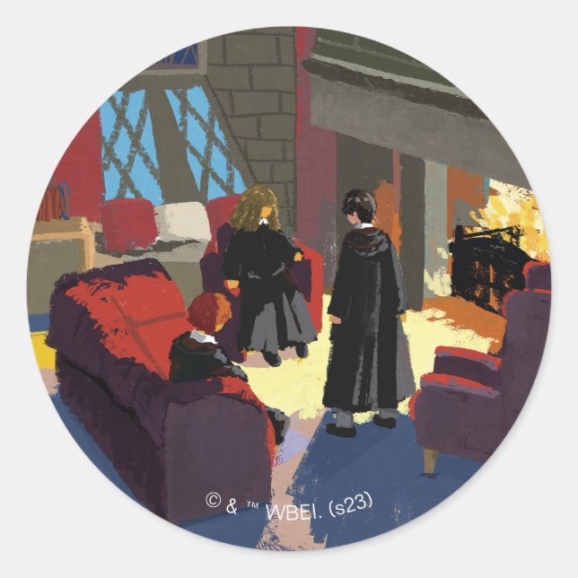 HARRY POTTER™, Ron, & Hermione in Common Room Classic Round Sticker (Front)