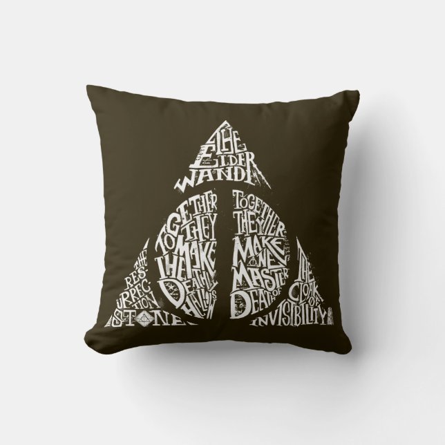 Harry Potter Spell | DEATHLY HALLOWS Typography Gr Cushion (Front)