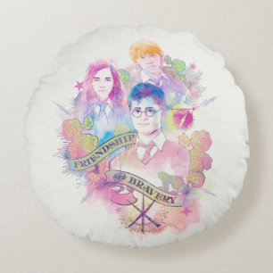 Harry Potter Spell   Harry, Hermione, & Ron Waterc Round Cushion