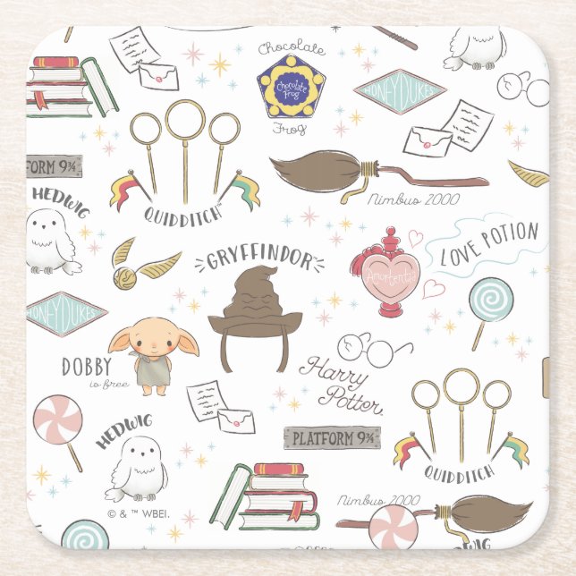 HARRY POTTER™ Tiny Magic Pattern Square Paper Coaster (Front)