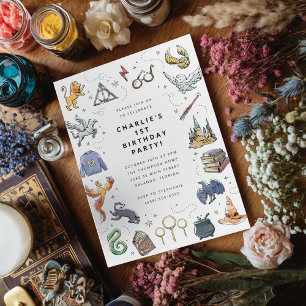 Harry Potter Watercolor 1st Birthday Party Invitation
