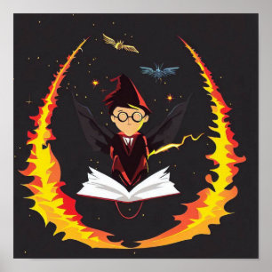HARRY POTTER WEARING HAT FIRE BOOK POSTER