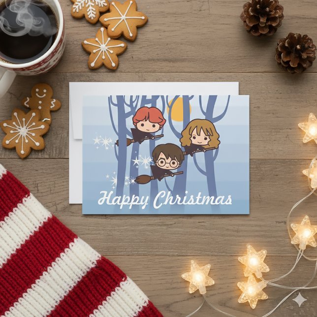 Harry, Ron, & Hermione Flying In Woods Christmas Holiday Card (Creator Uploaded)