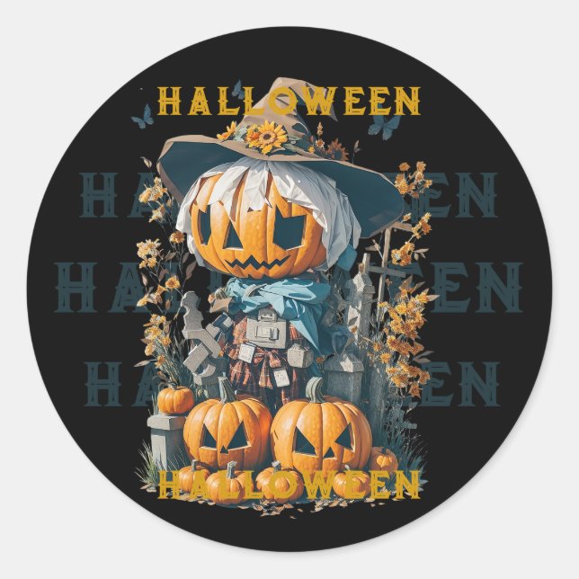 Harry, the Halloween Scarecrow Classic Round Sticker (Front)