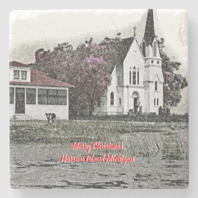 Harsens Island Michigan St Marks Church 1925 Stone Coaster (Front)