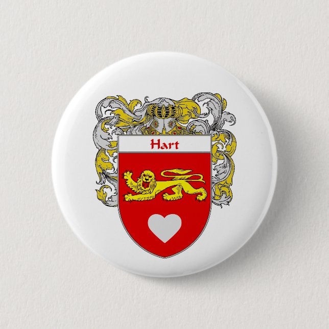 Hart Coat of Arms/Family Crest (Mantled) 6 Cm Round Badge (Front)