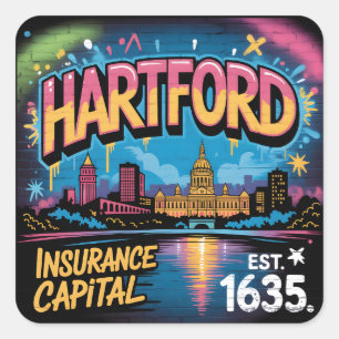 Hartford Connecticut Graffiti Mural Skyline Art Square Sticker