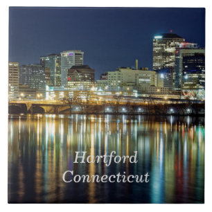 Hartford, Connecticut labeled cityscape photograph Ceramic Tile