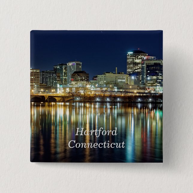 Hartford, Connecticut labelled cityscape photograp 15 Cm Square Badge (Front)