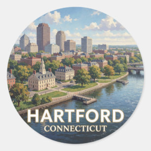 Hartford Connecticut Riverfront Travel Classic Round Sticker