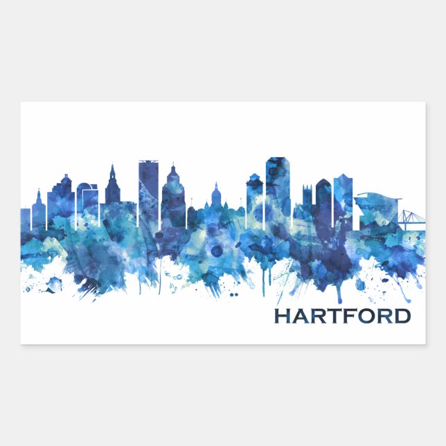 Hartford Connecticut Skyline Blue Rectangular Sticker (Front)