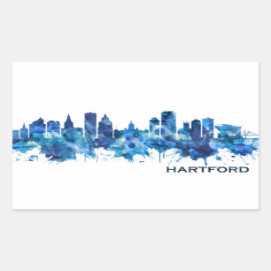 Hartford Connecticut Skyline Blue Rectangular Sticker