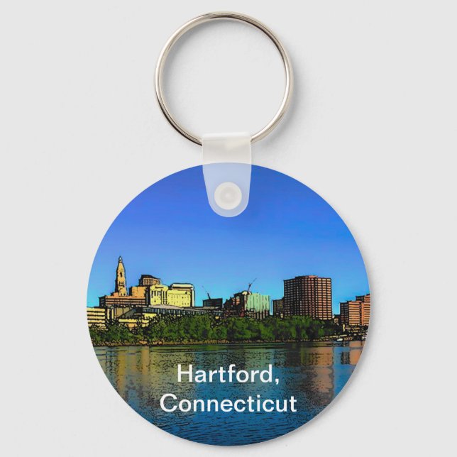 Hartford Connecticut Skyline Cartoon Key Ring (Front)