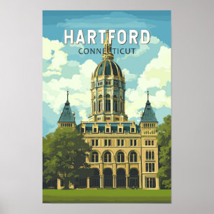 Hartford Connecticut Travel Art Vintage Poster