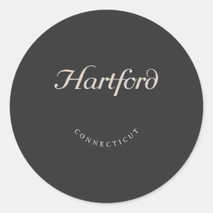 Hartford Connecticut White Font Classic Round Sticker