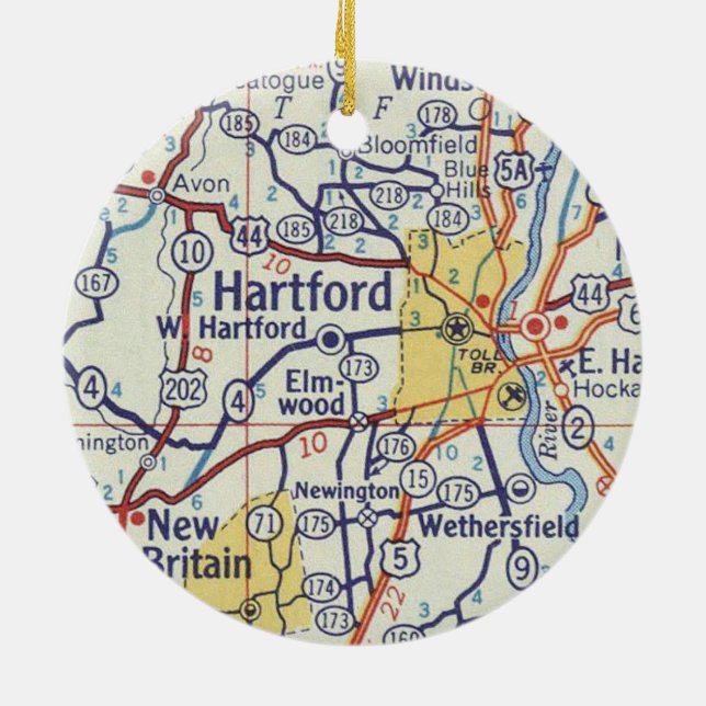 Hartford CT Vintage Map Ceramic Ornament (Back)