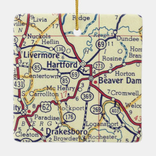 Hartford KY Vintage Map Ceramic Ornament
