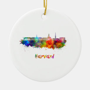 Harvard skyline in watercolor ceramic ornament