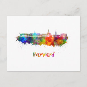 Harvard skyline in watercolor postcard