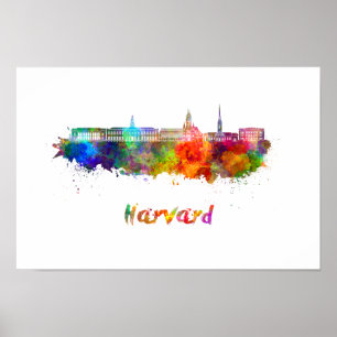 Harvard skyline in watercolor poster