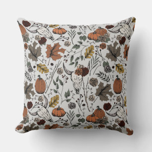 Harvest and Horns Cow Skull Grey Cushion