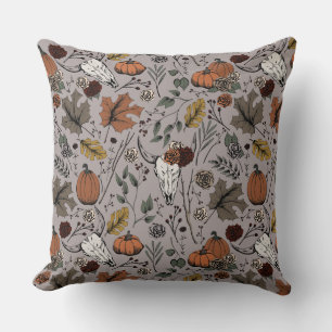 Harvest and Horns Cow Skull Taupe Cushion