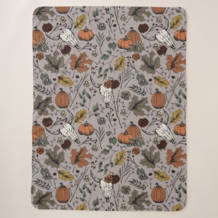 Harvest and Horns Cow Skull Taupe Sherpa Blanket