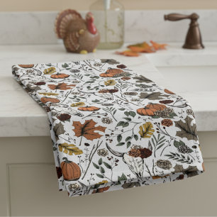 Harvest and Horns Cow Skull Vintage Rose Hand Towel