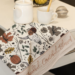 Harvest and Horns Thankful Grateful Blessed Cream Tea Towel