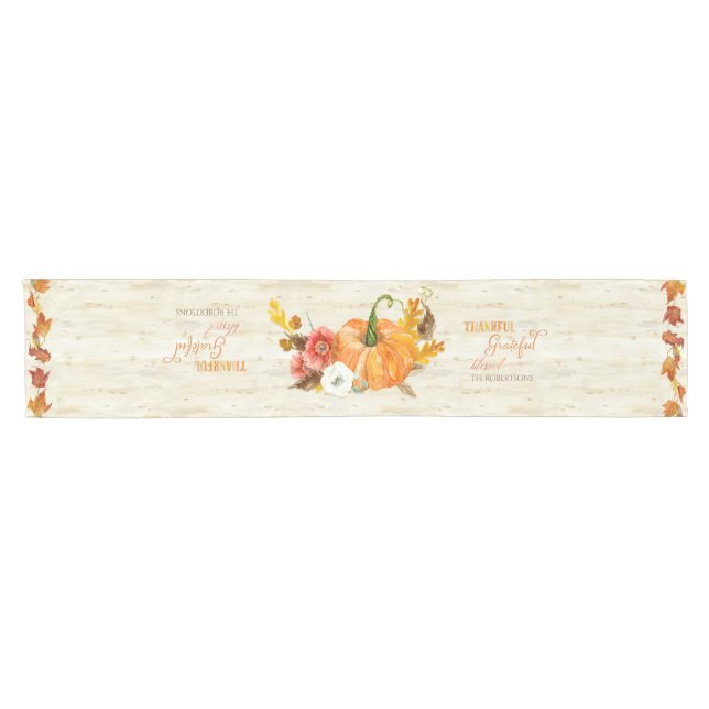 Harvest Art Thankful Grateful Blessed Family Name Short Table Runner (Horizontal)