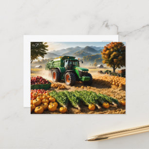 Harvest at farm postcard