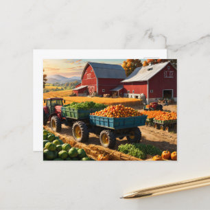 Harvest at farm postcard