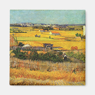 Harvest at La Crau, with Montmajour in the Backgro Magnet