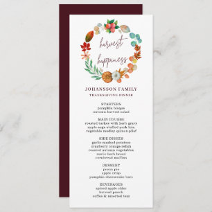 HARVEST AUTUMN PUMPKIN WREATH THANKSGIVING DINNER  MENU