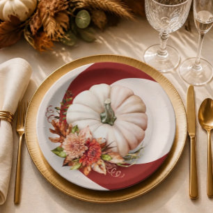 Harvest Chic White Pumpkin Wedding Paper Plate