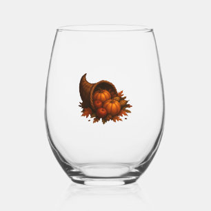 Harvest Cornucopia Glow Oversized T-Shirt.png Stemless Wine Glass