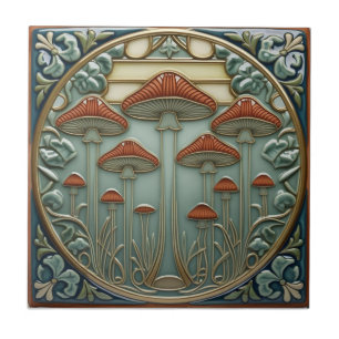 Harvest Crescendo Art Nouveau vintage mushroom Ceramic Tile