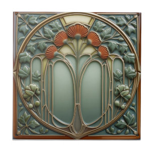 Harvest Crescendo Art Nouveau vintage mushroom Ceramic Tile