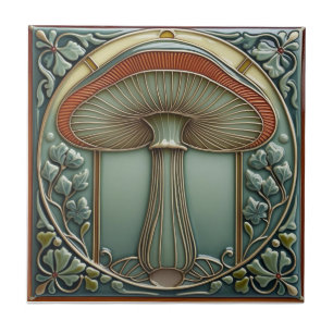 Harvest Crescendo Art Nouveau vintage mushroom Ceramic Tile