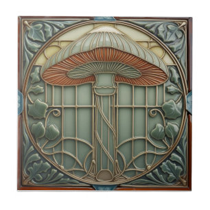 Harvest Crescendo Art Nouveau vintage mushroom Ceramic Tile