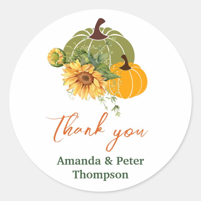 Harvest Cute Little Pumpkin Sunflowers Baby Shower Classic Round Sticker (Front)