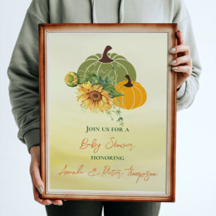 Harvest Cute Pumpkin Sunflowers Yellow Baby Shower Invitation