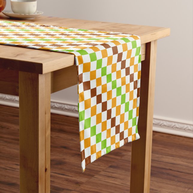 Harvest diagonal checkerboard pattern short table runner (In Situ)